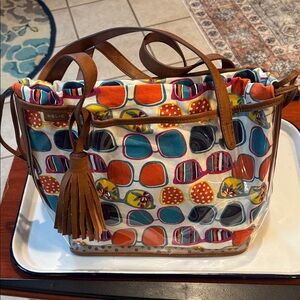 Relic Colorful Purse with Brown Handles Clear with Sunglasses Pattern Insert